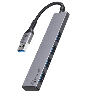 bonelk long-life usb-a to 4 port usb 3.0 slim hub (space grey)